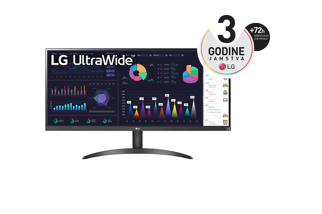 LG 34'' UltraWide™ IPS monitor omjera 21:9 s brzinom osvježavanja od 100 Hz, prikaz prednje strane, 34WQ500-B